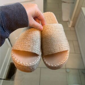 Beach Platform Woven espadrille Slide Sandals - tan